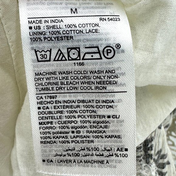 Old Navy Mini Dress Womens Sleeveless Tie Shoulder Ikat Lace Hem Black Cream M - Picture 11 of 11